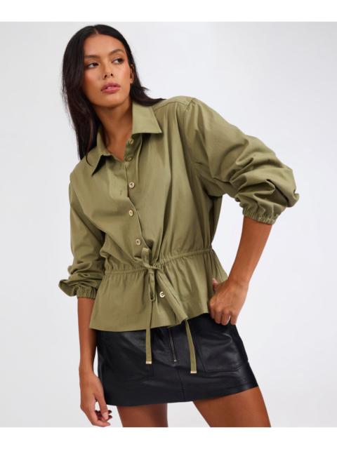 ONE TEASPOON Tie Waist Cotton Shirt - Khaki