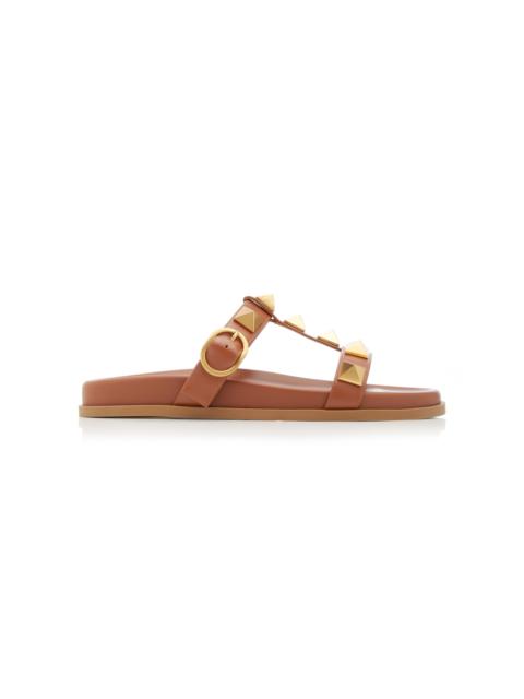 Valentino Valentino Garavani Roman Stud Leather Slide Sandals brown