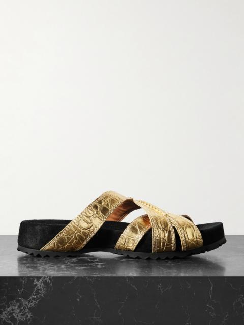 Dries Van Noten Metallic Croc-effect Leather Sandals