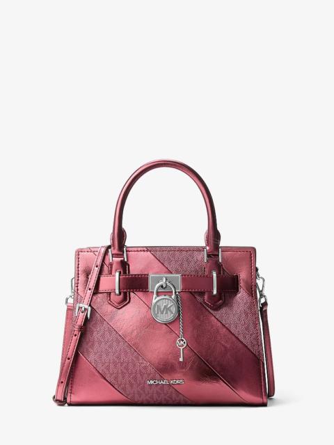 MICHAEL KORS Landon Small Metallic and Signature Logo Satchel