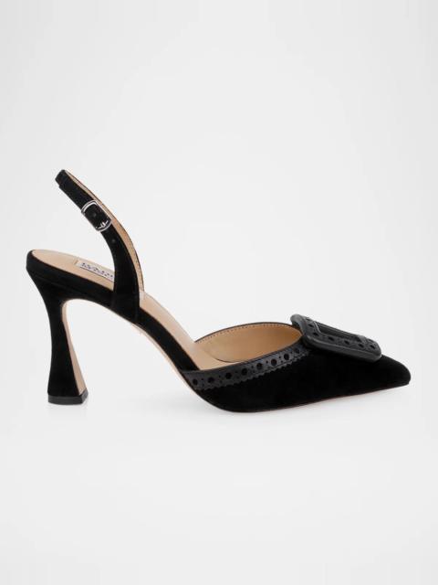 BADGLEY MISCHKA 85mm Yanira Suede Buckle Slingback Pumps