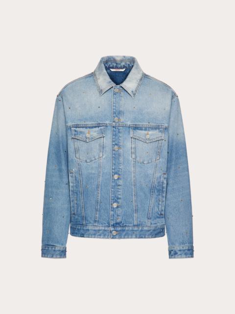 DENIM JACKET WITH ALL-OVER ROCKSTUD SPIKE STUDS