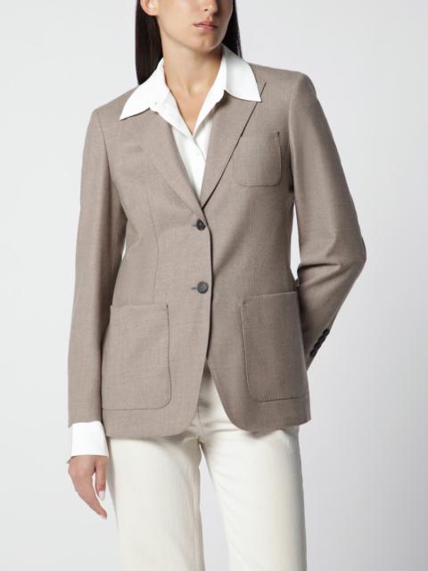 Max Mara Single-Breasted Jacket in Dark Khaki Cashmere Foulé