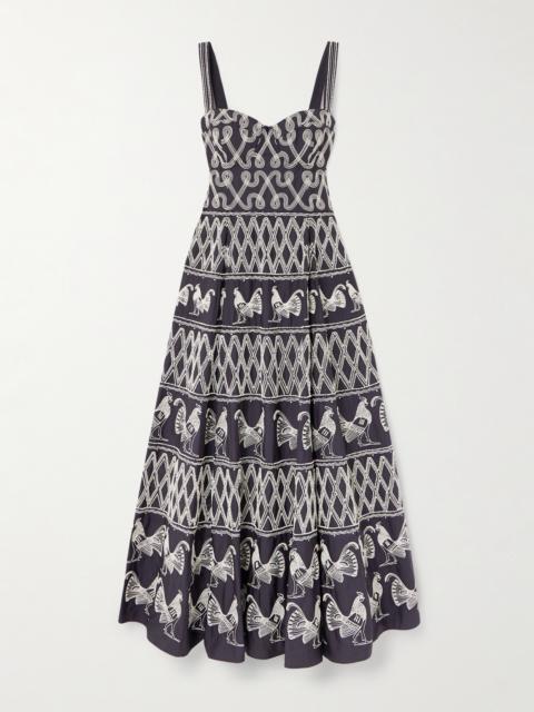 EMPORIO SIRENUSE Elida Bead-embellished Embroidered Cotton-blend Poplin Midi Dress
