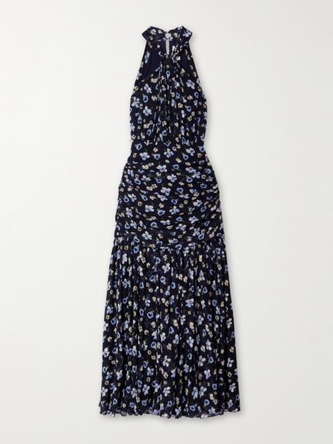 VERONICA BEARD Brock Ruched Floral-print Silk Crepe De Chine Midi Dress