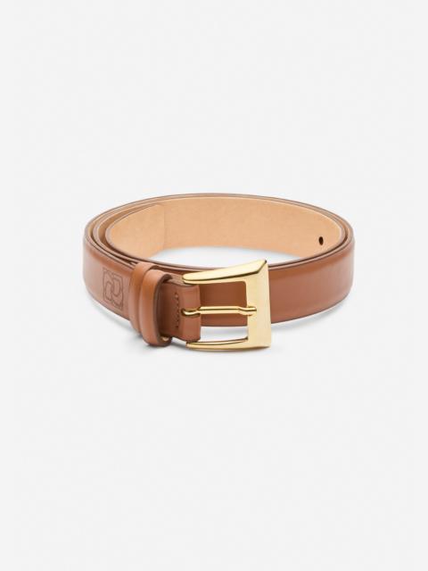 MAGDA BUTRYM Classic buckle leather belt in camel and gold