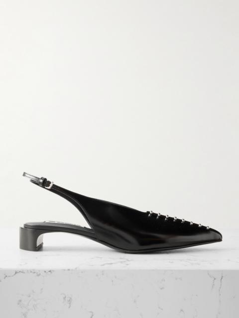Jil Sander Studded Glossed-leather Slingback Pumps