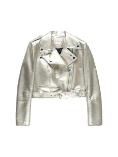 metallic cropped biker jacket