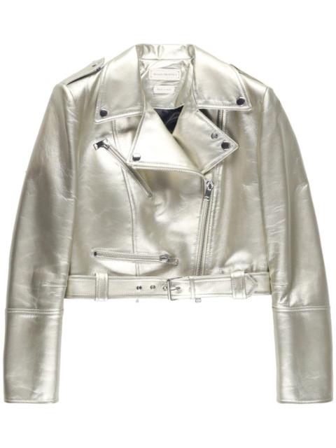 Alexander McQueen metallic cropped biker jacket