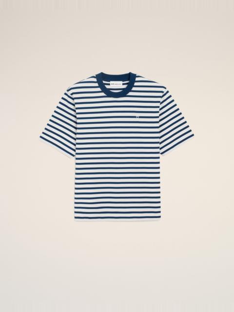 AMI Paris BLUE COTTON BOXY FIT MARINIERE AMI DE COEUR T-SHIRT
