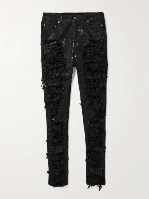 Rick Owens DRKSHDW Detroit Slim-Fit Distressed Paint-Splattered Coated Jeans