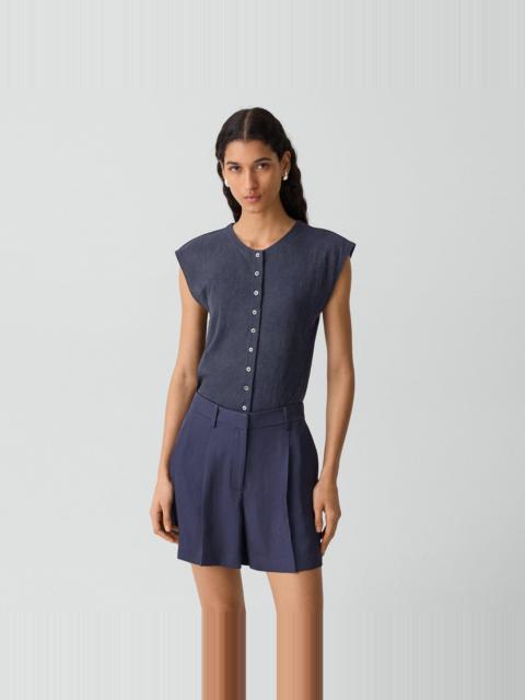 Theory Crewneck Button-Up Top in Organic Slub Cotton