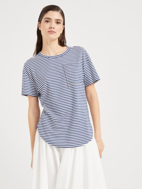 Brunello Cucinelli Cotton striped jersey T-shirt with shiny pocket detail