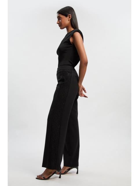 KAREN MILLEN Compact Stretch Lace Mix Tailored Wide Leg Trouser
