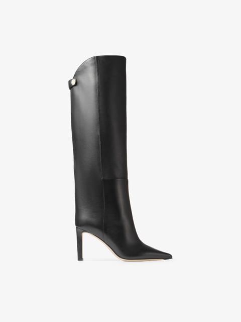 JIMMY CHOO Alizze Knee Boot 85 Black Smooth Leather Knee