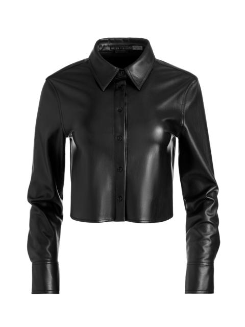 LEON CROPPED VEGAN LEATHER BUTTON DOWN