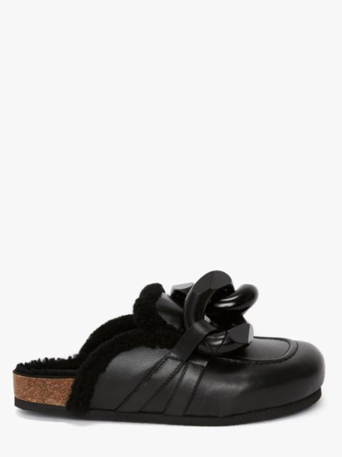 SHEARLING CHAIN LOAFER MULES