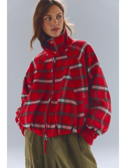 FREE PEOPLE Chelsea Plaid Funnel-Neck Oversized Jacket