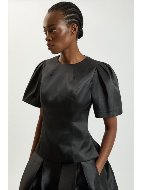 KAREN MILLEN Satin Twill Puff Sleeve Top