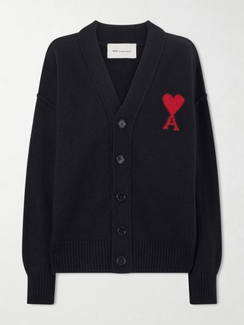 AMI Paris Intarsia Merino Wool Cardigan