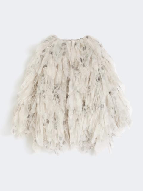 Max Mara CHIFFON Short overcoat with petals in printed organza - PEARL GREY