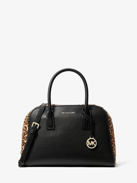 MICHAEL KORS Ashton Medium Leopard Print Calf Hair and Smooth Satchel