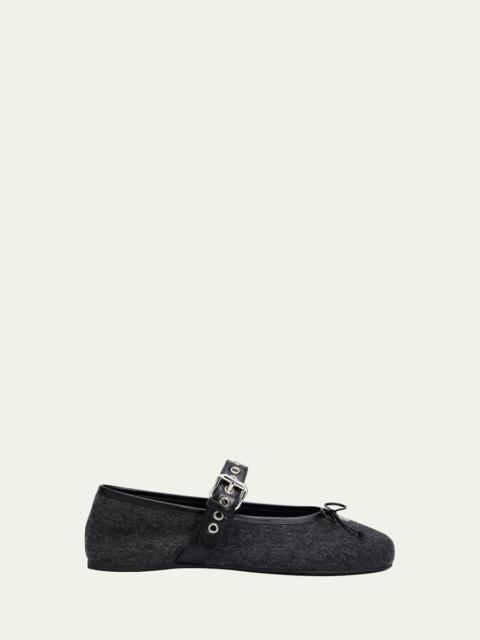 Miu Miu Flannel Leather-Strap Ballerina Flats