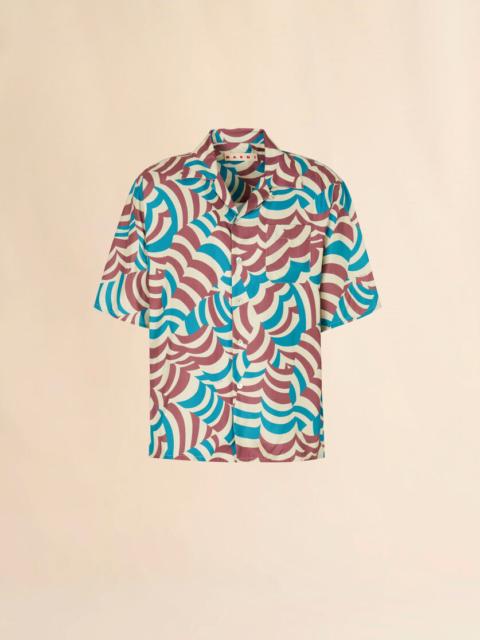 Marni BROWN AND TURQUOISE TWILL BOWLING SHIRT WITH YOYO PRINT