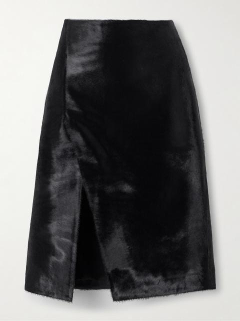 Loulou de Saison Myra Wrap-effect Calf Hair Midi Skirt