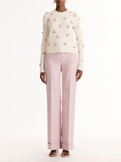 Oscar de la Renta Multi Color Sequin Cluster Embroidered Pullover