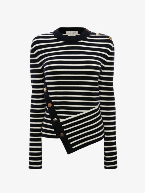 Alexander McQueen Button Stripe Knit Jumper in Navy/ivory