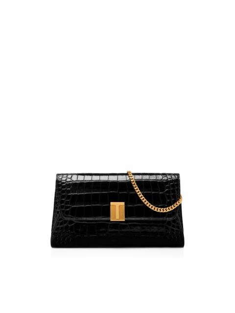 TOM FORD SHINY STAMPED CROCODILE LEATHER NOBILE CLUTCH