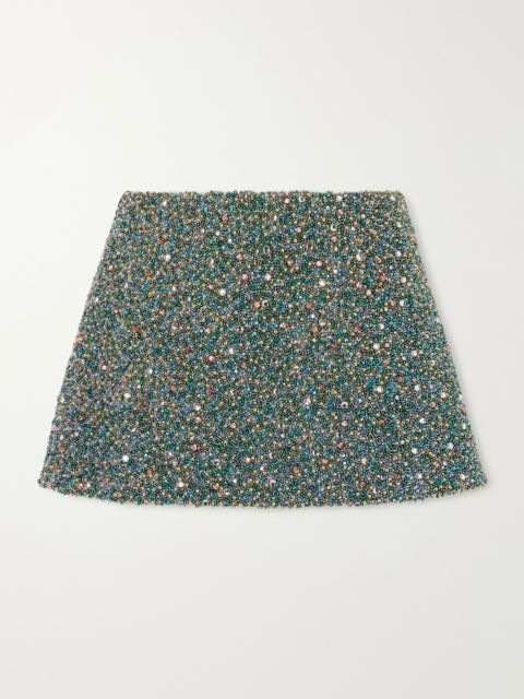 CLIO PEPPIATT Ayla embellished stretch-mesh mini skirt Green
