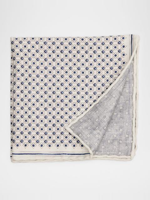 Brunello Cucinelli Men's Double-Face Geometric Silk Pocket Square