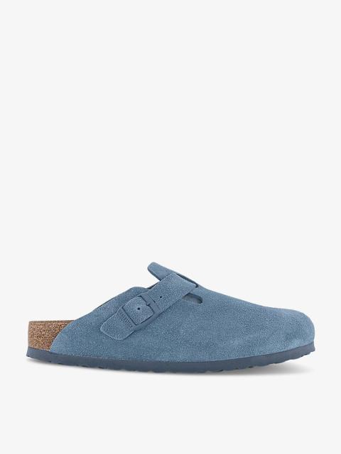 Boston logo-embossed suede clogs