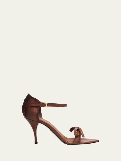 Prada 85mm Distressed Leather Bow Sandals