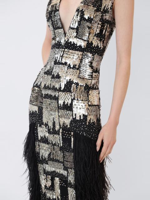 LAPOINTE V Neck Dress With Feathers
