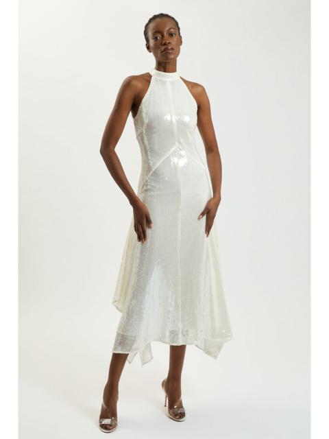 KAREN MILLEN Petite Sequin Halter Neck Hanky Hem Maxi Dress