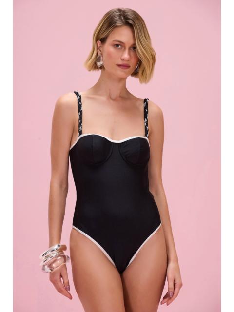 PatBO MIDNIGHT BLOOM EMBROIDERED LYCRA BODYSUIT BLACK