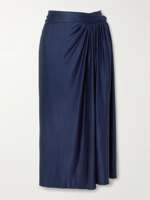 rabanne Draped satin-jersey midi skirt Navy