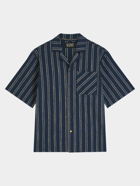 SCOTCH & SODA Men's Stripe Cotton and Linen Relaxed-Fit Short-Sleeve Shirt