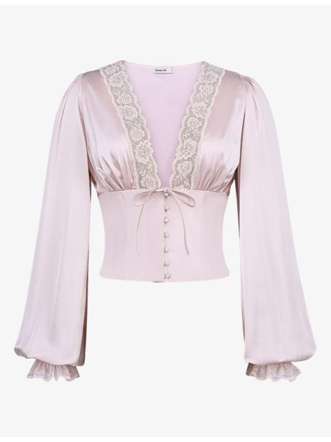 House of CB Luciana Lace-Trim Silk Top