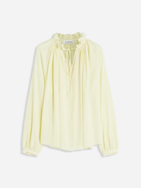 LONG SLEEVES BLOUSE WITH OPEN NECK AND RUFFLES IN LIGHT SILK