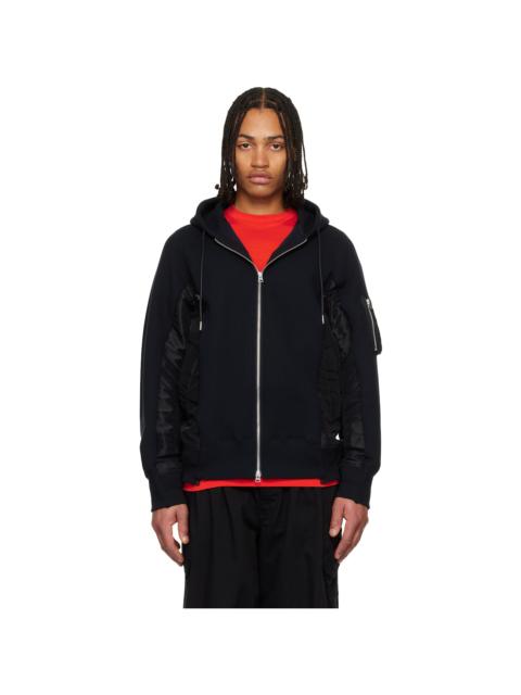 sacai Black Sponge Sweat & Nylon Twill Hoodie