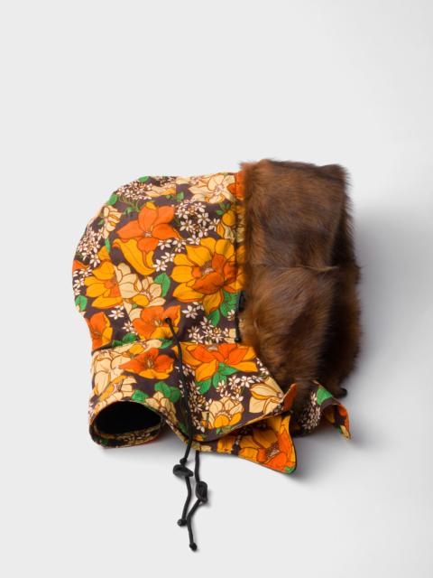 Prada Printed poplin and shearling hood