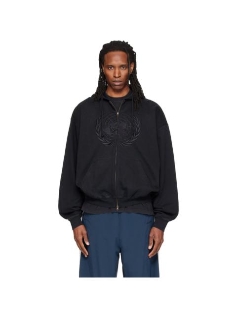 VETEMENTS Black Embroidered Zip Up Hoodie