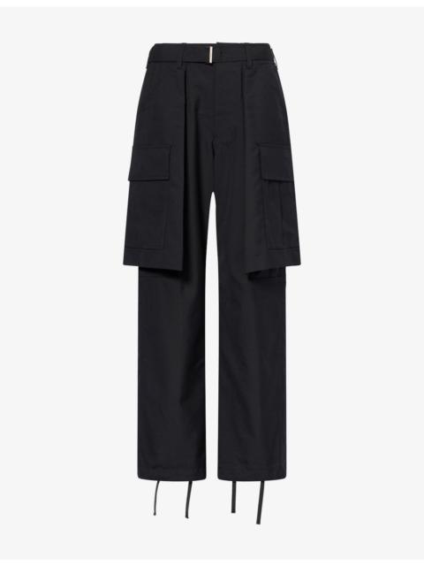 sacai Straight-Leg High-Rise Wool-Blend Cargo Trousers