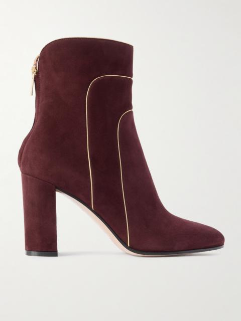 Gianvito Rossi 85 Metallic Leather-trimmed Suede Ankle Boots