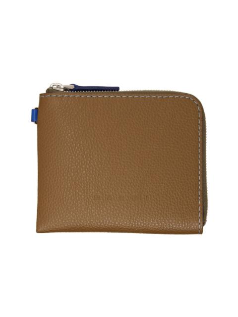 Marni Khaki Contrast Stitching Leather Zip Wallet
