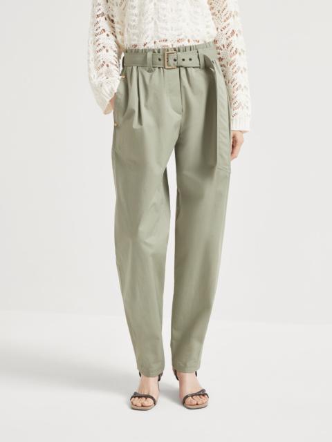Brunello Cucinelli Stretch cotton gabardine baggy belted pull on trousers